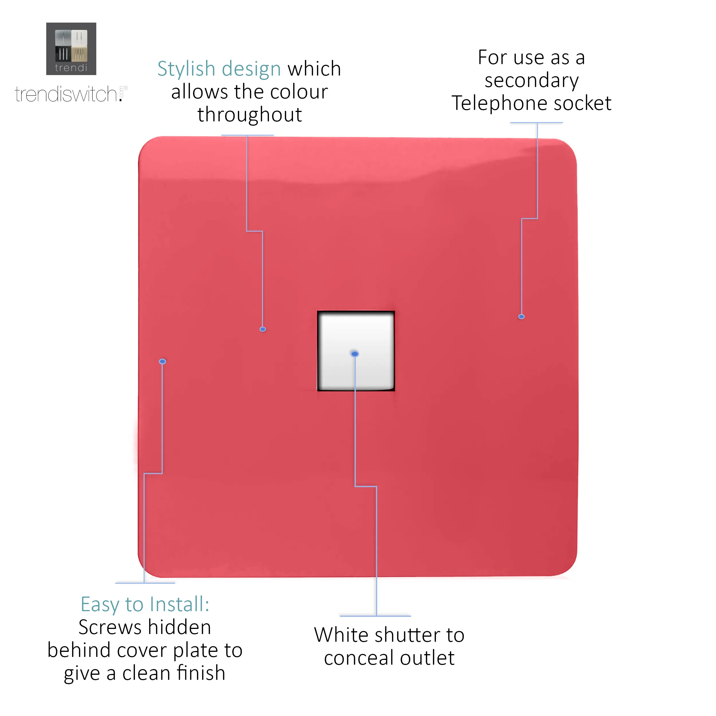 Single PC Ethernet Cat 5 & 6 Data Outlet Strawberry ART-PCSB  Trendi Strawberry